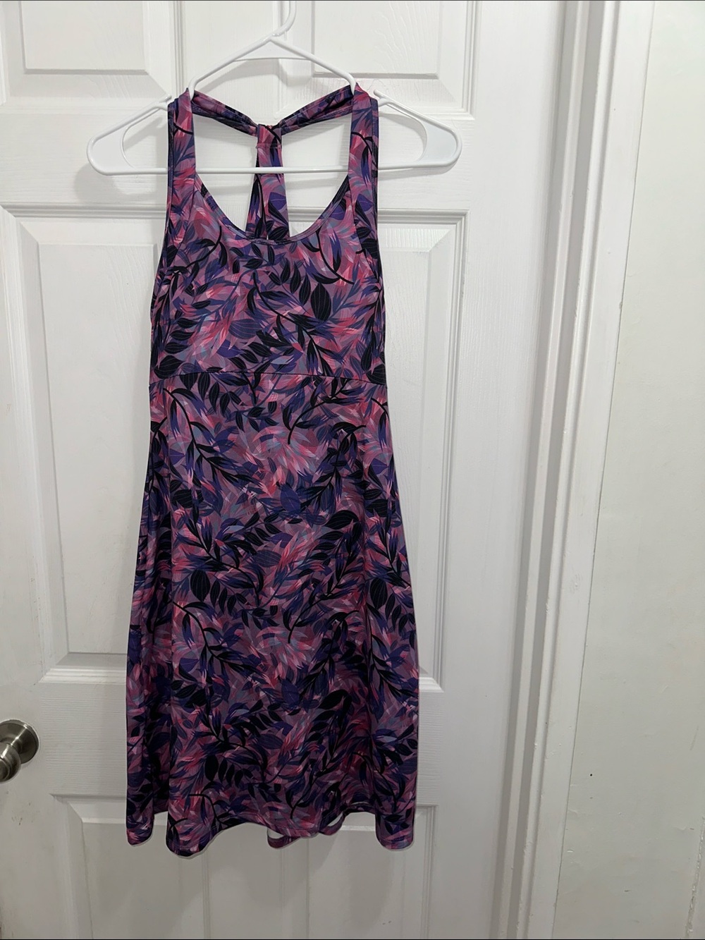 Kyodan Purple and Pink Leaf-Print Athletic Midi Dress